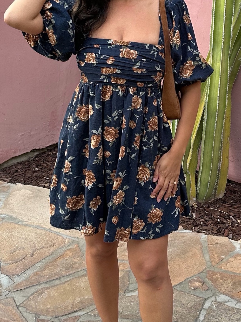 Abercrombie & Fitch Navy Floral Puff-Sleeve Mini Dress